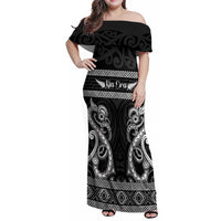 Kia Ora New Zealand Family Matching Off Shoulder Maxi Dress and Hawaiian Shirt Maori Language Week Pango Taniko Motif - Polynesian Pride