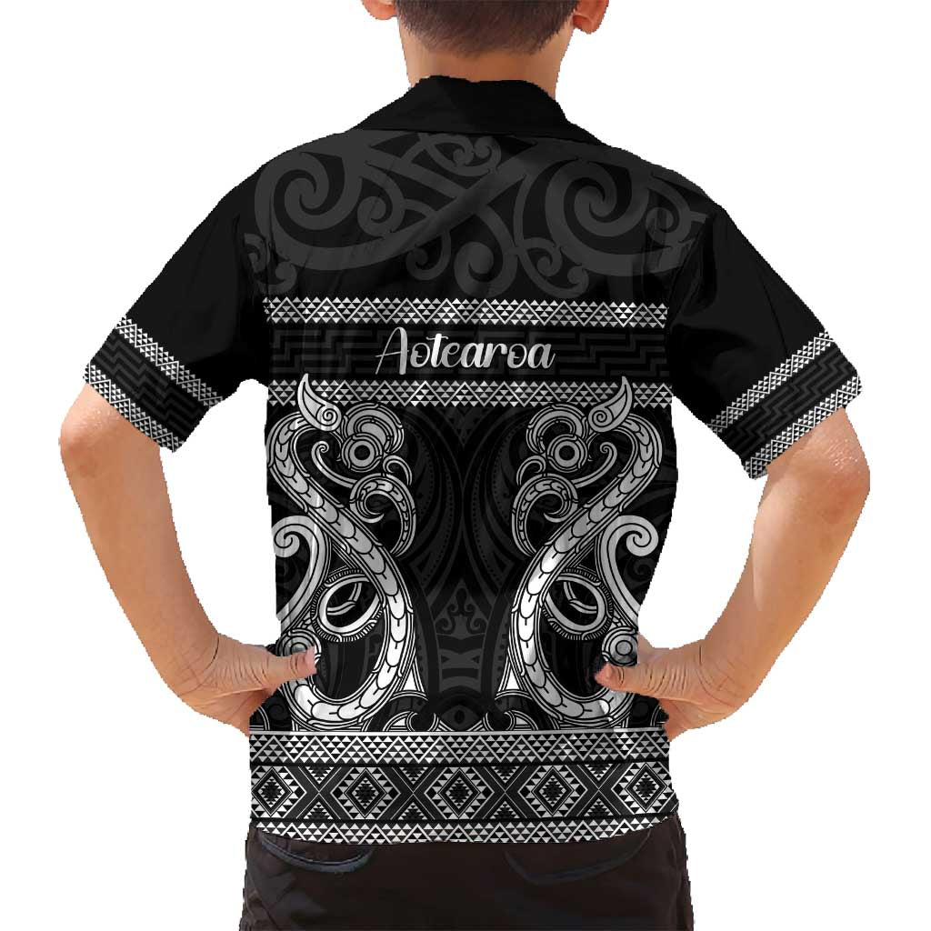 Kia Ora New Zealand Family Matching Off Shoulder Short Dress and Hawaiian Shirt Maori Language Week Pango Taniko Motif - Polynesian Pride