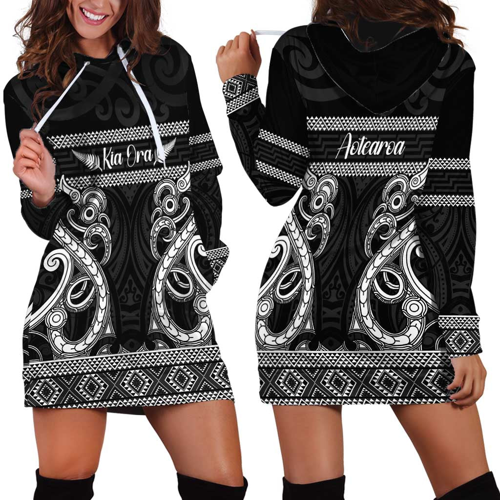 Kia Ora New Zealand Hoodie Dress Maori Language Week Pango Taniko Motif - Polynesian Pride