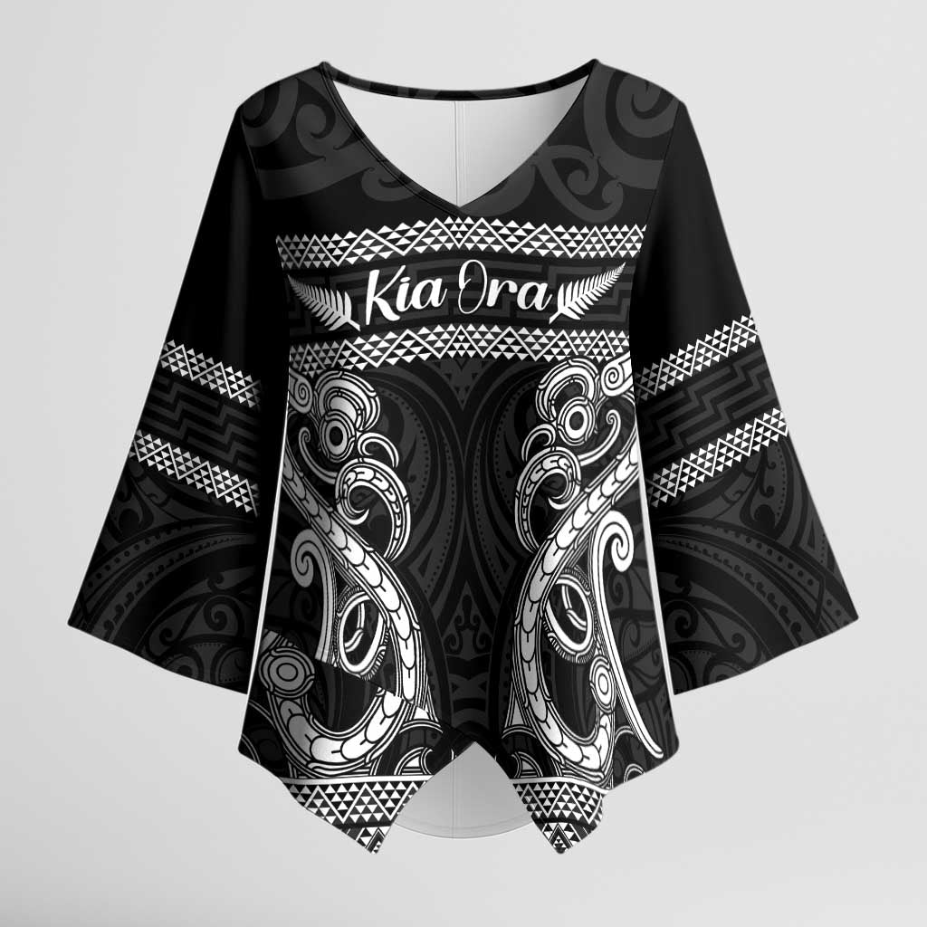 Kia Ora New Zealand Kimono Sleeve Blouse Maori Language Week Pango Taniko Motif - Polynesian Pride