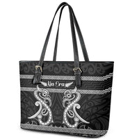 Kia Ora New Zealand Leather Tote Bag Maori Language Week Pango Taniko Motif - Polynesian Pride