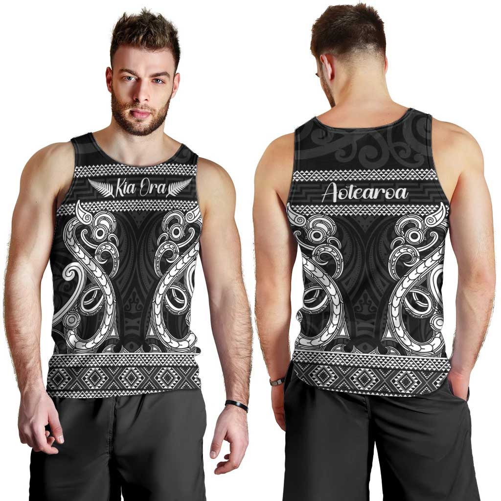Kia Ora New Zealand Men Tank Top Maori Language Week Pango Taniko Motif - Polynesian Pride