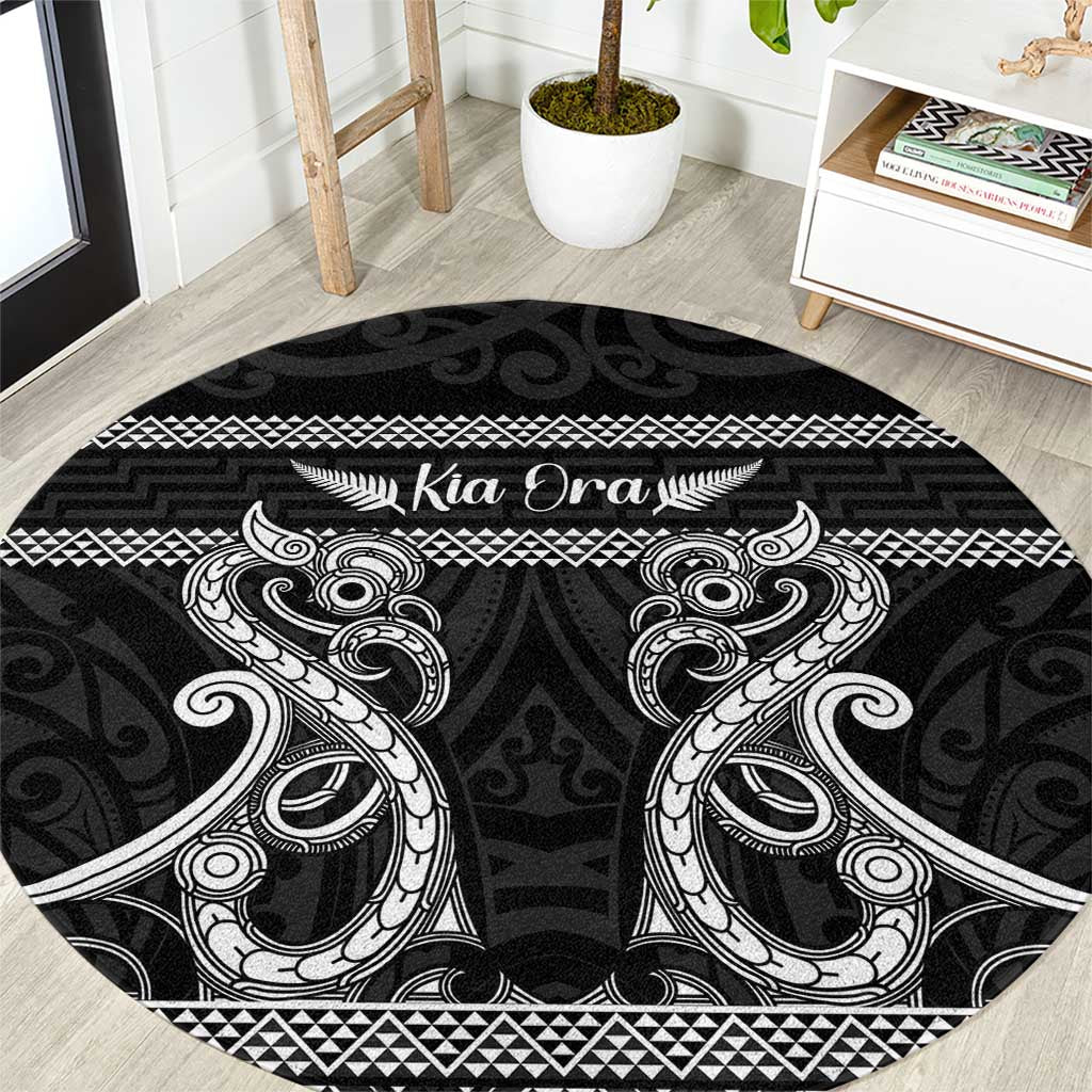 Kia Ora New Zealand Round Carpet Maori Language Week Pango Taniko Motif - Polynesian Pride
