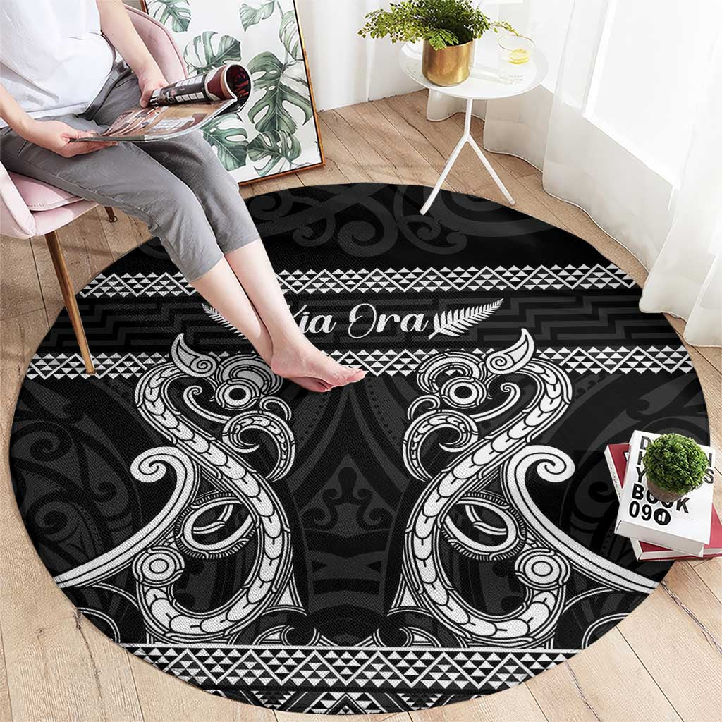 Kia Ora New Zealand Round Carpet Maori Language Week Pango Taniko Motif - Polynesian Pride