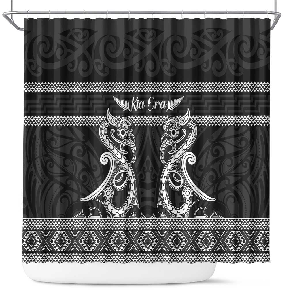Kia Ora New Zealand Shower Curtain Maori Language Week Pango Taniko Motif - Polynesian Pride