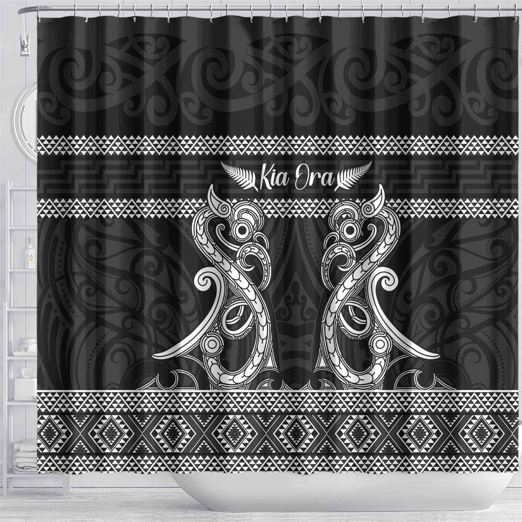 Kia Ora New Zealand Shower Curtain Maori Language Week Pango Taniko Motif - Polynesian Pride