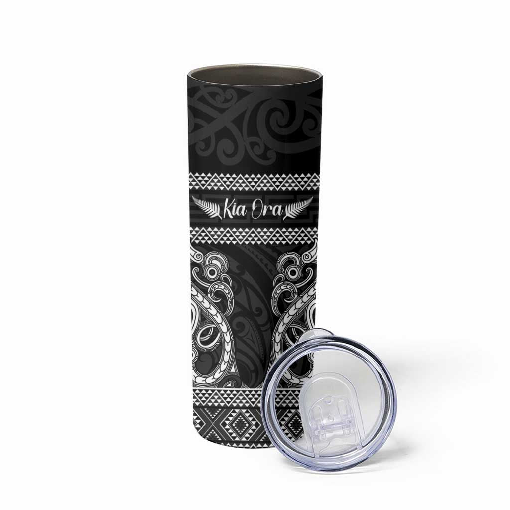 Kia Ora New Zealand Skinny Tumbler Maori Language Week Pango Taniko Motif - Polynesian Pride