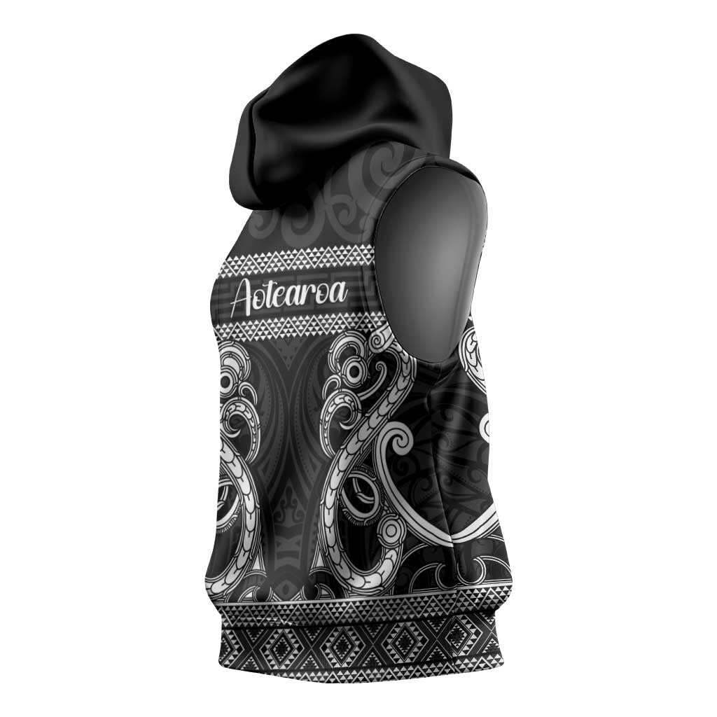 Kia Ora New Zealand Sleeveless Hoodie Maori Language Week Pango Taniko Motif - Polynesian Pride