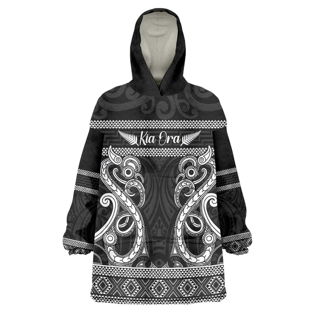 Kia Ora New Zealand Wearable Blanket Hoodie Maori Language Week Pango Taniko Motif - Polynesian Pride