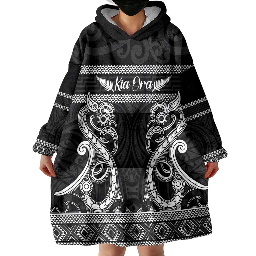 Kia Ora New Zealand Wearable Blanket Hoodie Maori Language Week Pango Taniko Motif - Polynesian Pride