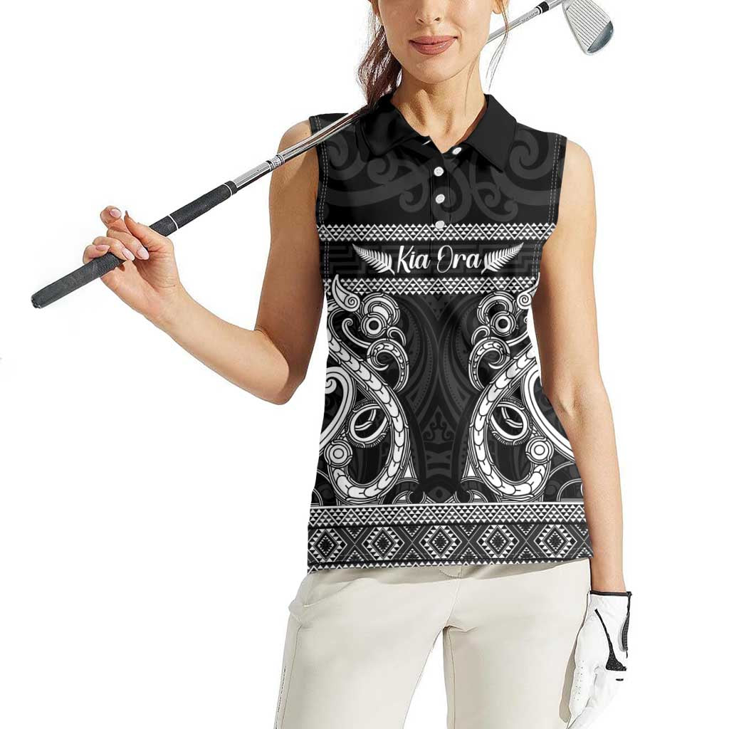 Kia Ora New Zealand Women Sleeveless Polo Shirt Maori Language Week Pango Taniko Motif - Polynesian Pride