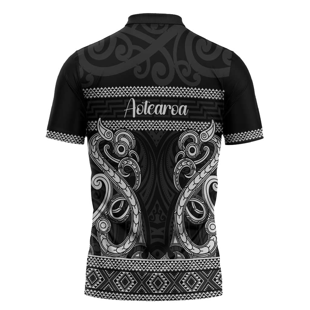 Kia Ora New Zealand Zipper Polo Shirt Maori Language Week Pango Taniko Motif - Polynesian Pride