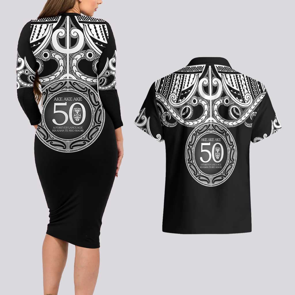 Kia Kaha Te Reo Maori New Zealand Couples Matching Long Sleeve Bodycon Dress and Hawaiian Shirt 50th Anniversary Ake Ake Ake - Polynesian Pride
