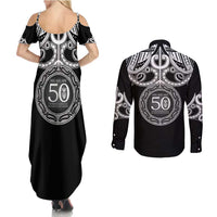 Kia Kaha Te Reo Maori New Zealand Couples Matching Summer Maxi Dress and Long Sleeve Button Shirt 50th Anniversary Ake Ake Ake - Polynesian Pride