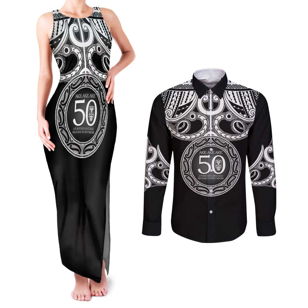 Kia Kaha Te Reo Maori New Zealand Couples Matching Tank Maxi Dress and Long Sleeve Button Shirt 50th Anniversary Ake Ake Ake - Polynesian Pride