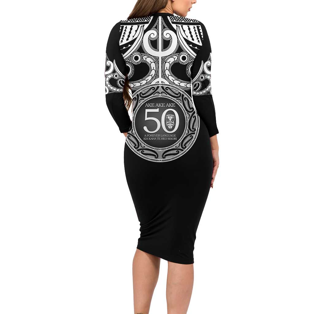 Kia Kaha Te Reo Maori New Zealand Long Sleeve Bodycon Dress 50th Anniversary Ake Ake Ake - Polynesian Pride