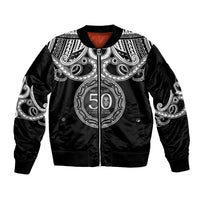 Kia Kaha Te Reo Maori New Zealand Sleeve Zip Bomber Jacket 50th Anniversary Ake Ake Ake - Polynesian Pride