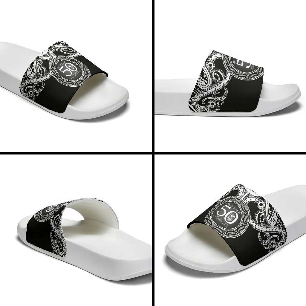Kia Kaha Te Reo Maori New Zealand Slide Sandals 50th Anniversary Ake Ake Ake - Polynesian Pride