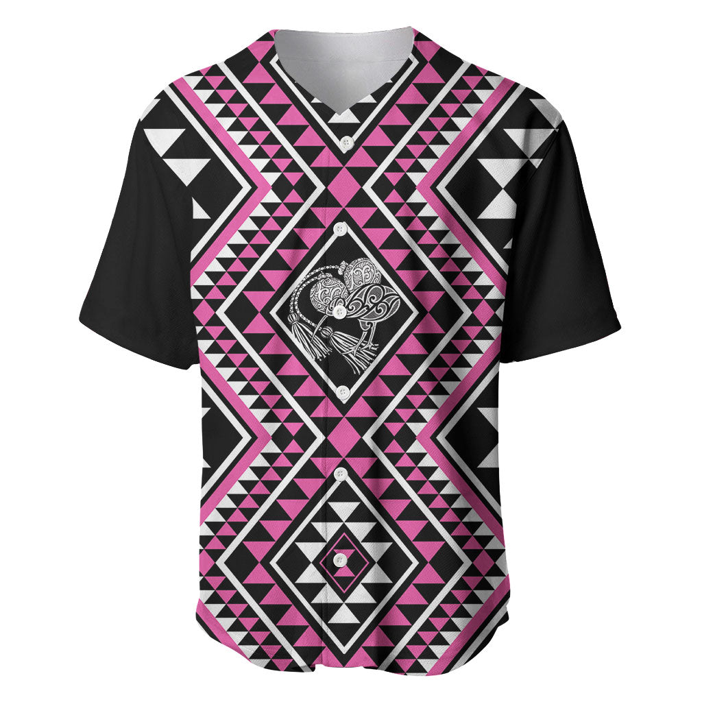 New Zealand Mawhero Taniko Motifs Baseball Jersey Maori Poi Dance Costume Inspired LT14 Pink - Polynesian Pride