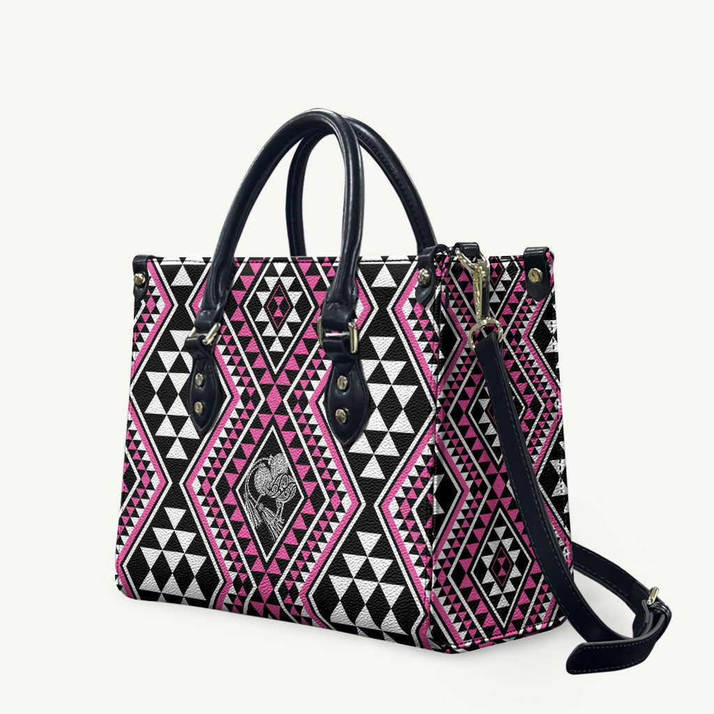 New Zealand Mawhero Taniko Motifs Leather Bag Maori Poi Dance Costume Inspired LT14 Pink - Polynesian Pride