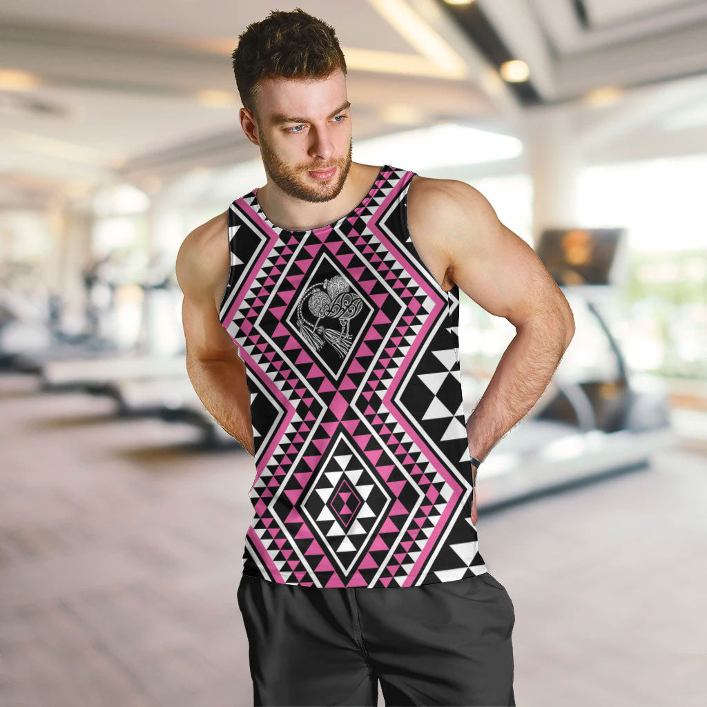 New Zealand Mawhero Taniko Motifs Men Tank Top Maori Poi Dance Costume Inspired LT14 Pink - Polynesian Pride