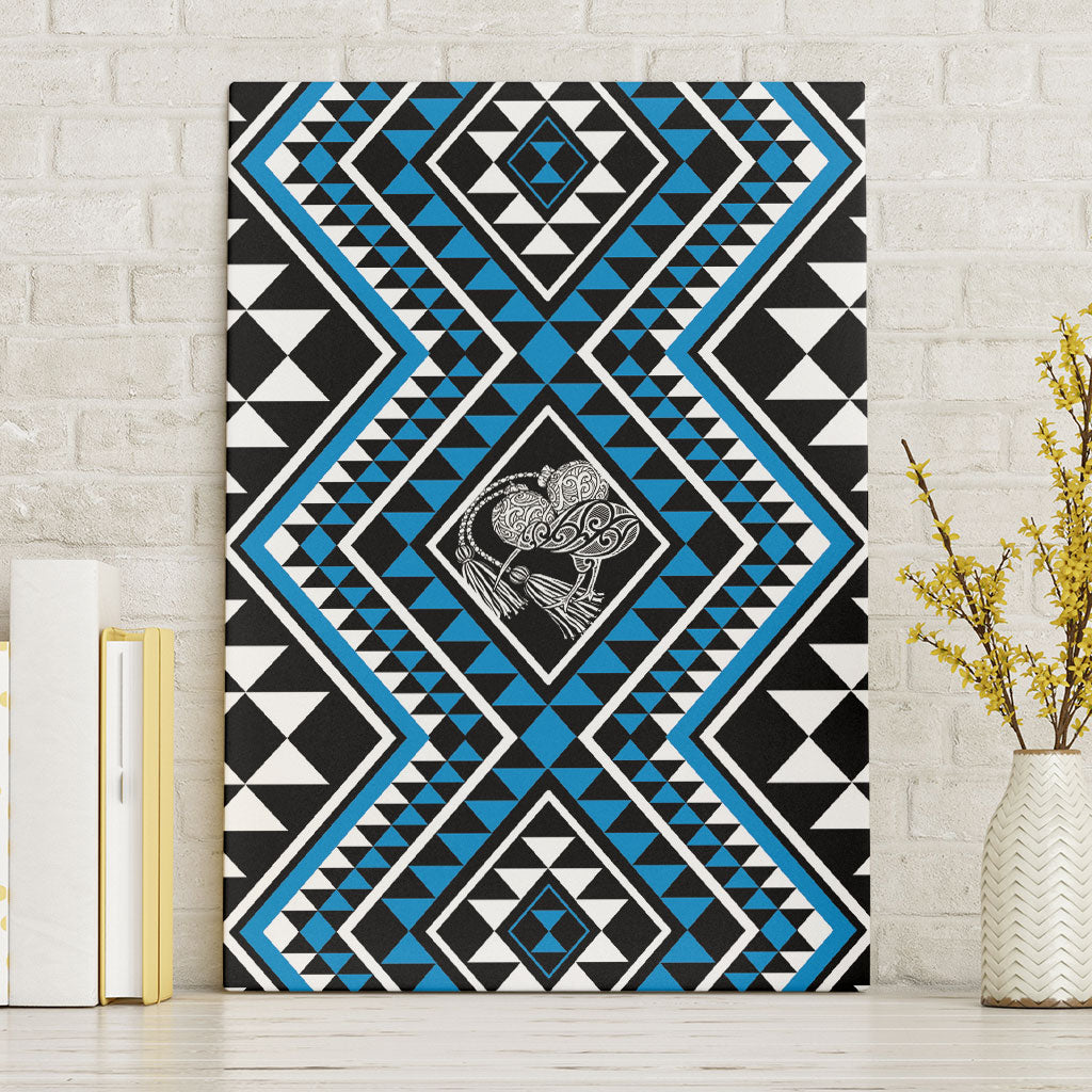 New Zealand Kikorangi Taniko Motifs Canvas Wall Art Maori Poi Dance Costume Inspired LT14 Without Frame Blue - Polynesian Pride