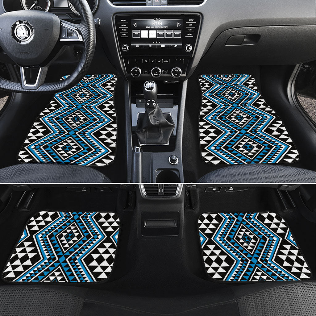 New Zealand Kikorangi Taniko Motifs Car Mats Maori Poi Dance Costume Inspired LT14 Set 4pcs Blue - Polynesian Pride