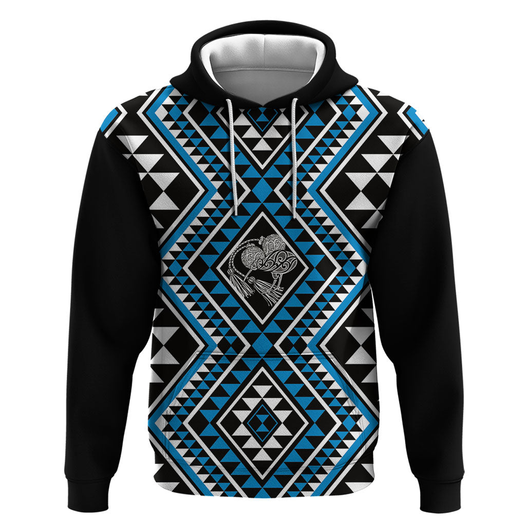 New Zealand Kikorangi Taniko Motifs Hoodie Maori Poi Dance Costume Inspired LT14 Pullover Hoodie Blue - Polynesian Pride