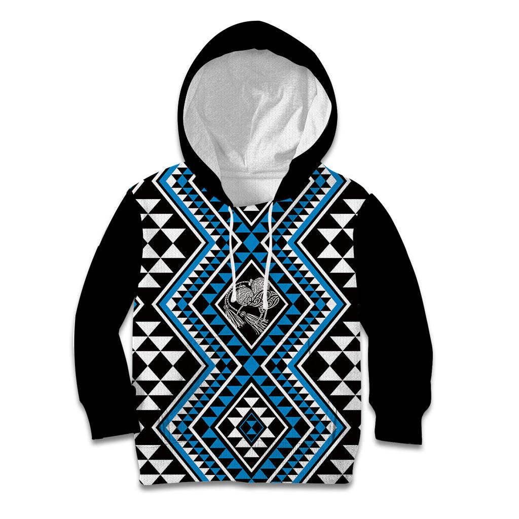 New Zealand Kikorangi Taniko Motifs Kid Hoodie Maori Poi Dance Costume Inspired LT14 Hoodie Blue - Polynesian Pride