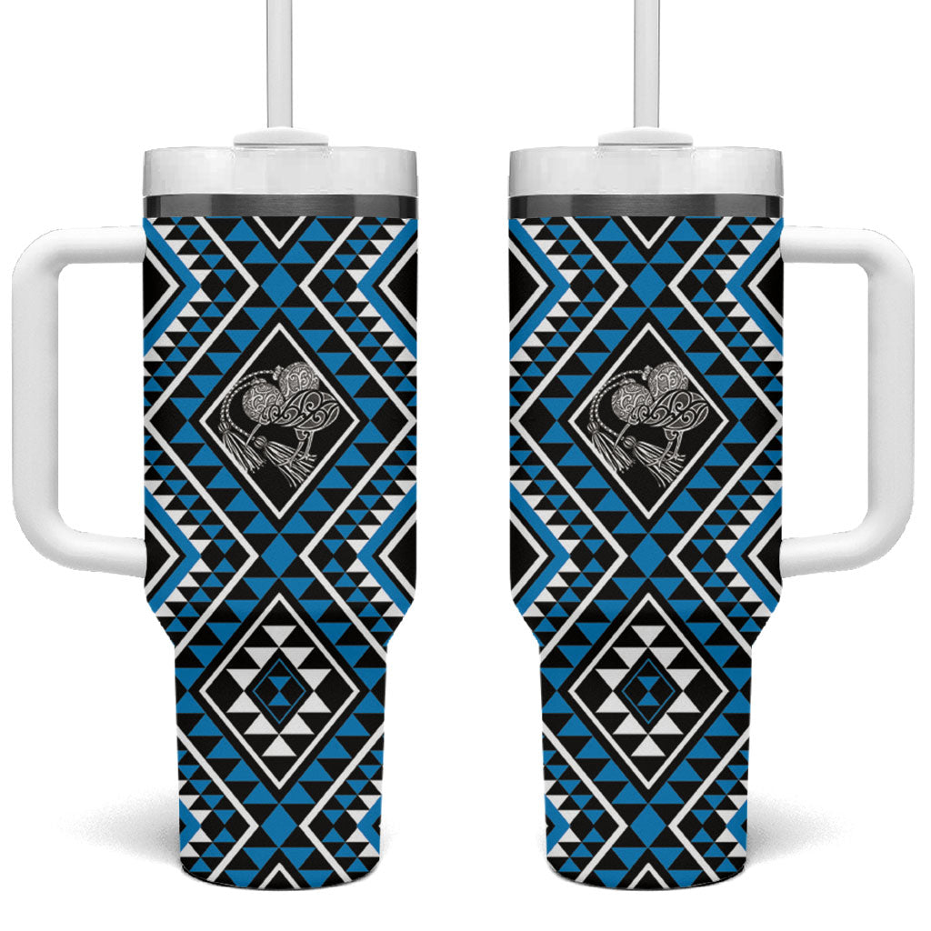 New Zealand Kikorangi Taniko Motifs Tumbler With Handle Maori Poi Dance Costume Inspired LT14 One Size: 40 oz Blue - Polynesian Pride