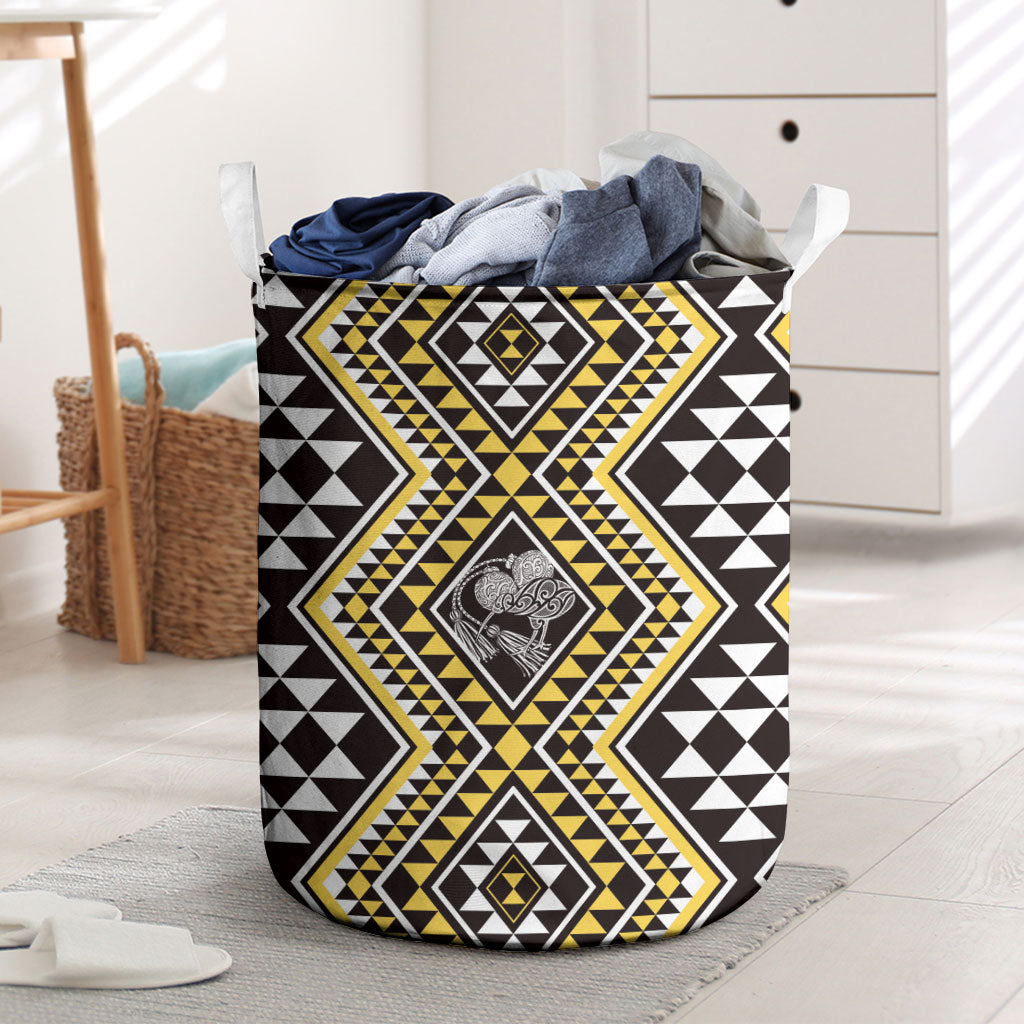 New Zealand Kowhai Taniko Motifs Laundry Basket Maori Poi Dance Costume Inspired LT14 Yellow - Polynesian Pride