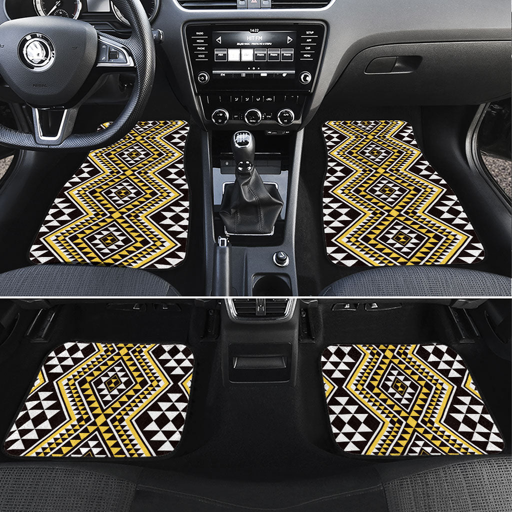 New Zealand Kowhai Taniko Motifs Car Mats Maori Poi Dance Costume Inspired LT14 Set 4pcs Yellow - Polynesian Pride