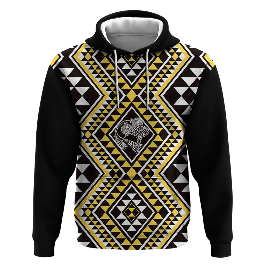 New Zealand Kowhai Taniko Motifs Hoodie Maori Poi Dance Costume Inspired LT14 Pullover Hoodie Yellow - Polynesian Pride
