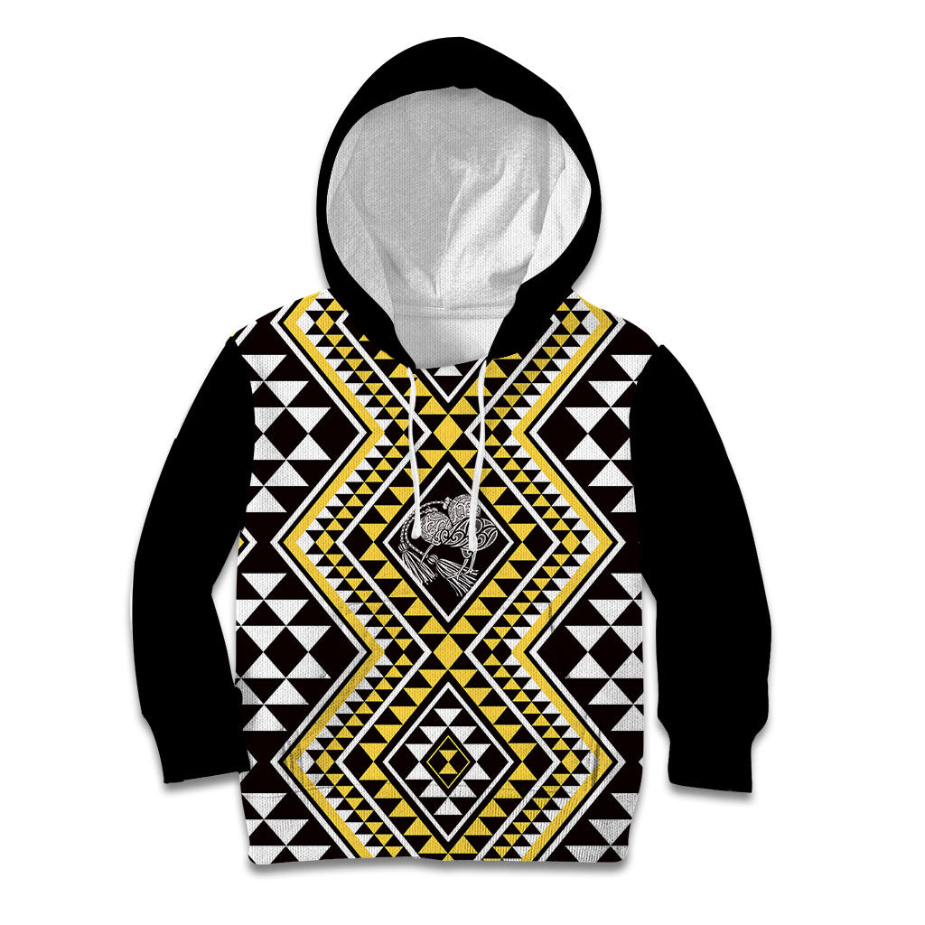 New Zealand Kowhai Taniko Motifs Kid Hoodie Maori Poi Dance Costume Inspired LT14 Hoodie Yellow - Polynesian Pride
