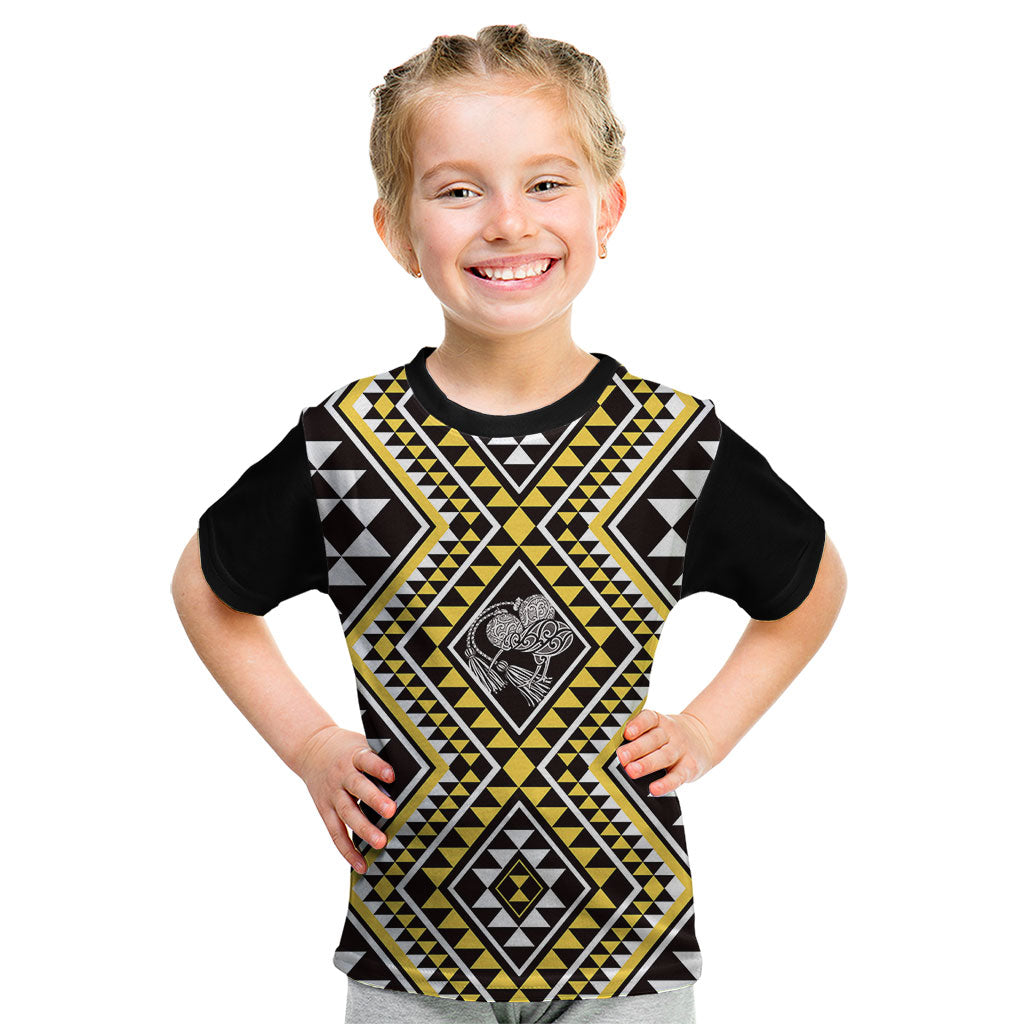 New Zealand Kowhai Taniko Motifs Kid T Shirt Maori Poi Dance Costume Inspired LT14 Yellow - Polynesian Pride