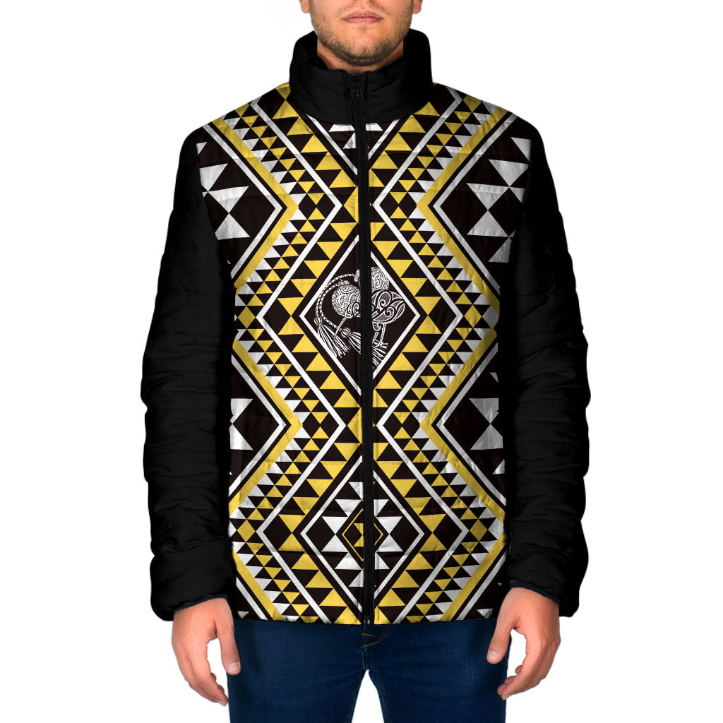 New Zealand Kowhai Taniko Motifs Padded Jacket Maori Poi Dance Costume Inspired LT14 Men Yellow - Polynesian Pride
