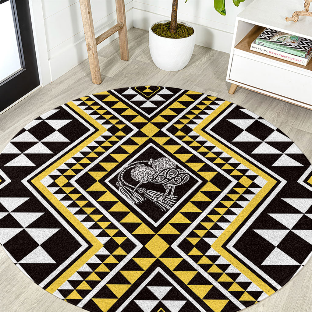 New Zealand Kowhai Taniko Motifs Round Carpet Maori Poi Dance Costume Inspired LT14 Yellow - Polynesian Pride