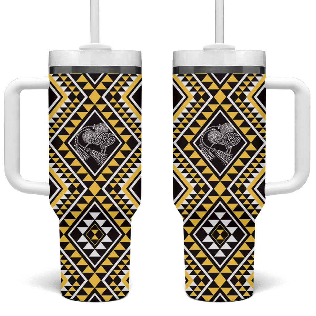 New Zealand Kowhai Taniko Motifs Tumbler With Handle Maori Poi Dance Costume Inspired LT14 One Size: 40 oz Yellow - Polynesian Pride