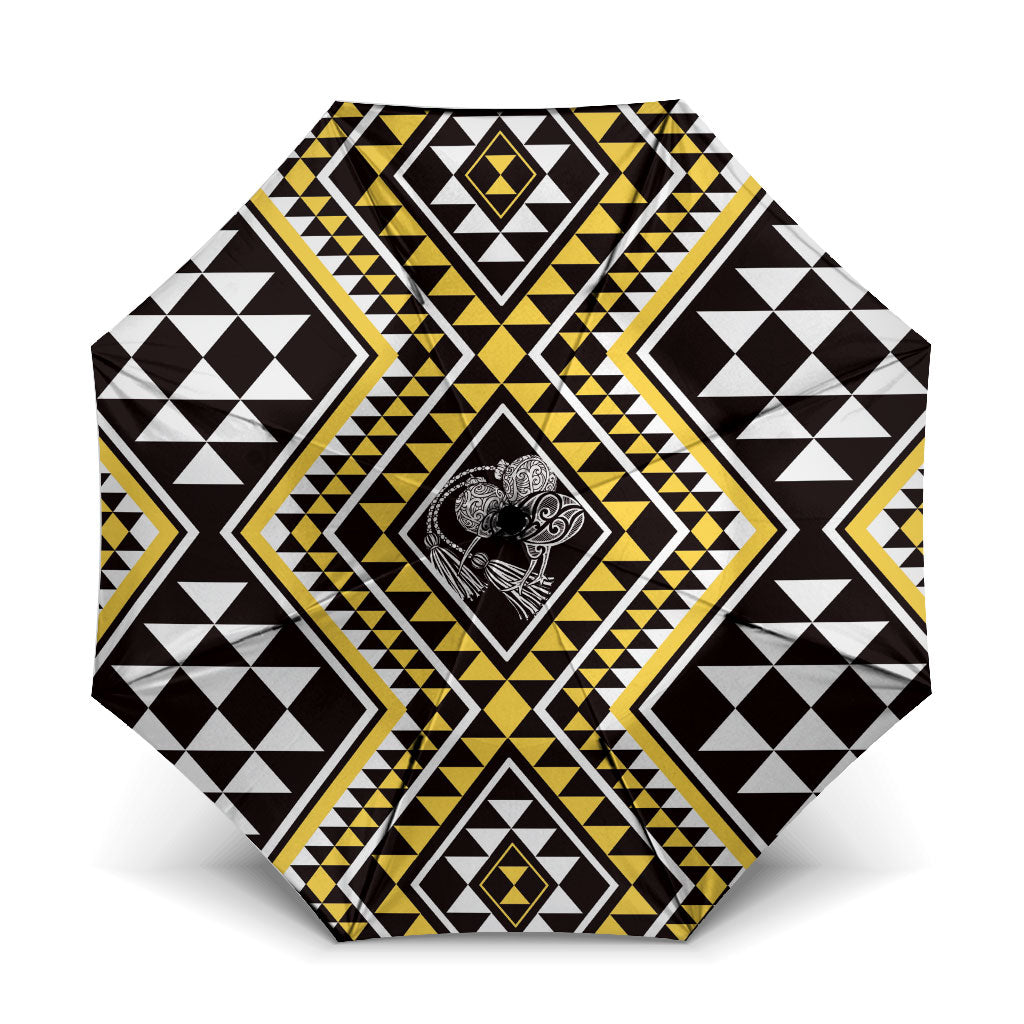 New Zealand Kowhai Taniko Motifs Umbrella Maori Poi Dance Costume Inspired LT14 One Size Folded 11.42 inch Opened Diameter 37.4 inch Yellow - Polynesian Pride