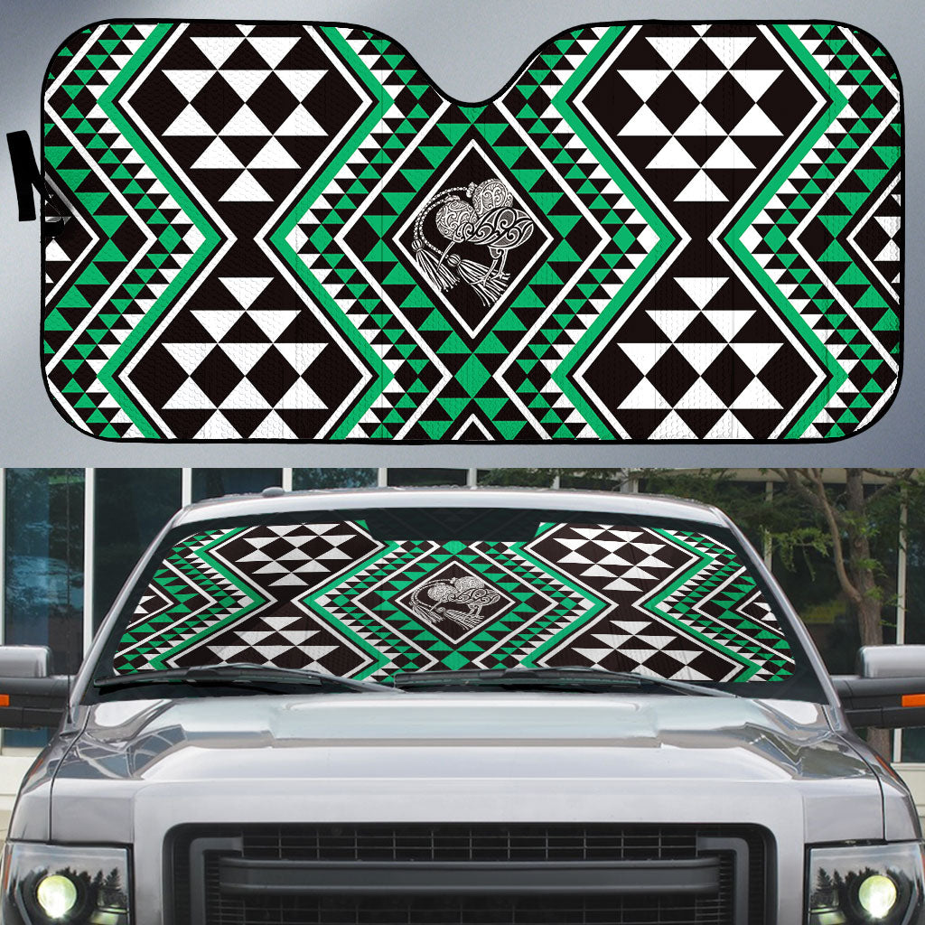 New Zealand Kakariki Taniko Motifs Auto Sun Shade Maori Poi Dance Costume Inspired LT14 Green - Polynesian Pride