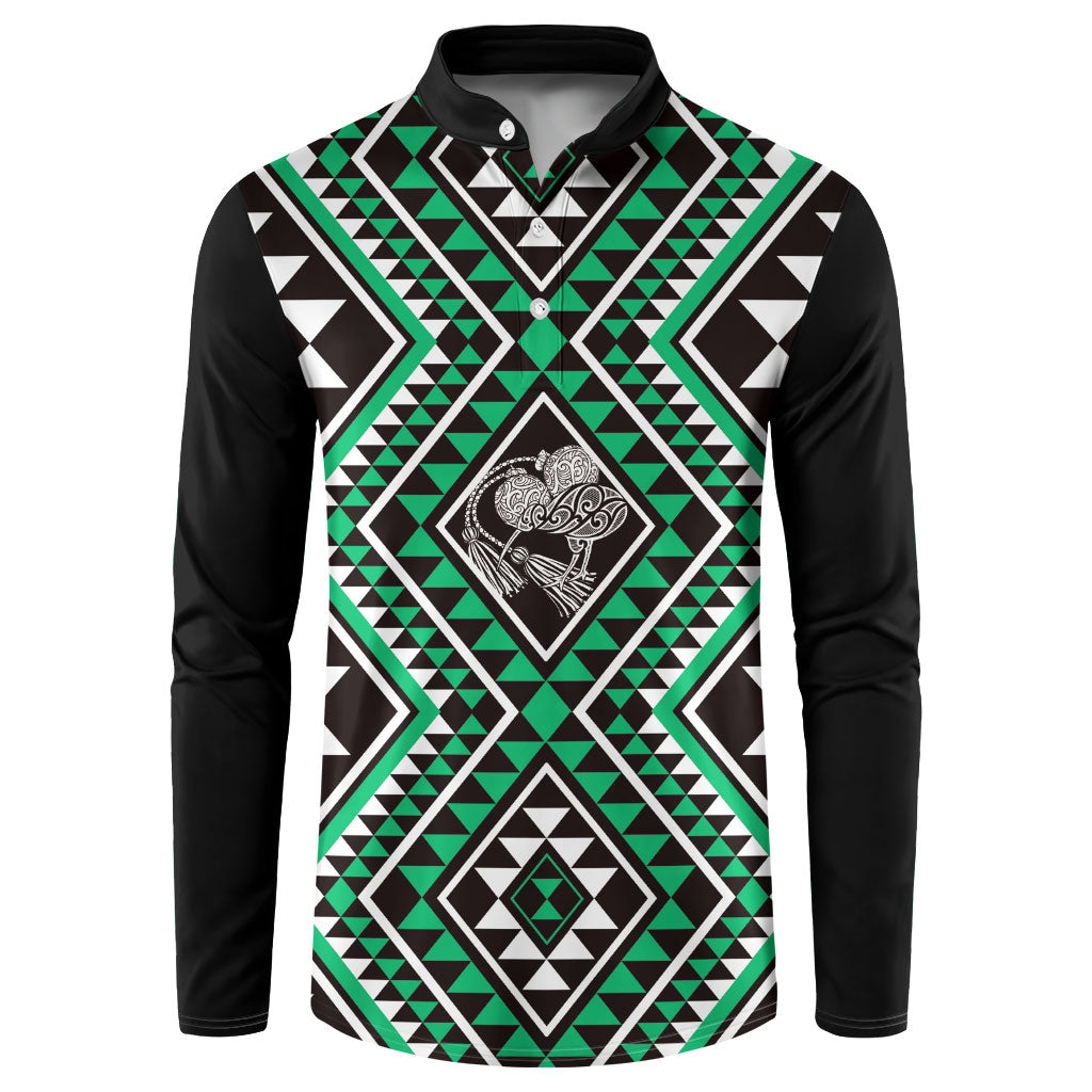 New Zealand Kakariki Taniko Motifs Button Sweatshirt Maori Poi Dance Costume Inspired LT14 Green - Polynesian Pride