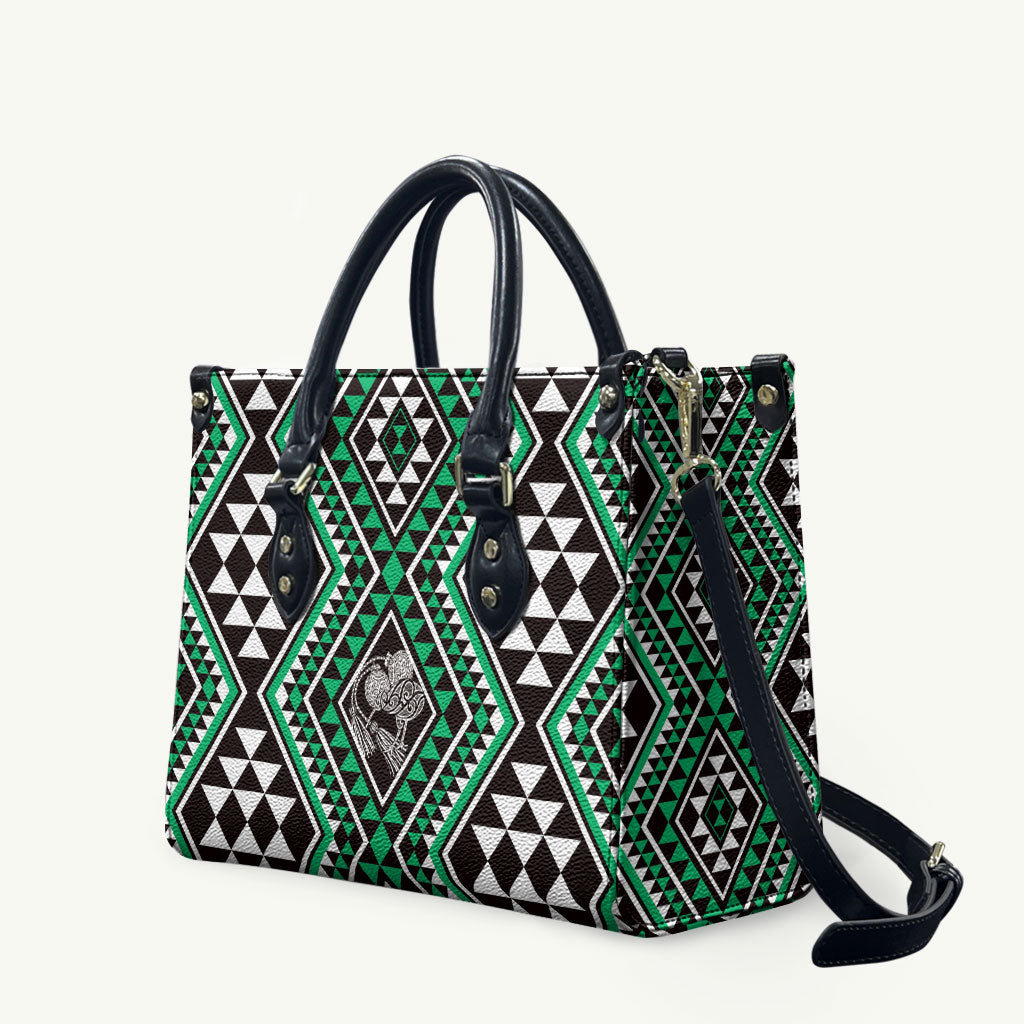 New Zealand Kakariki Taniko Motifs Leather Bag Maori Poi Dance Costume Inspired LT14 Green - Polynesian Pride