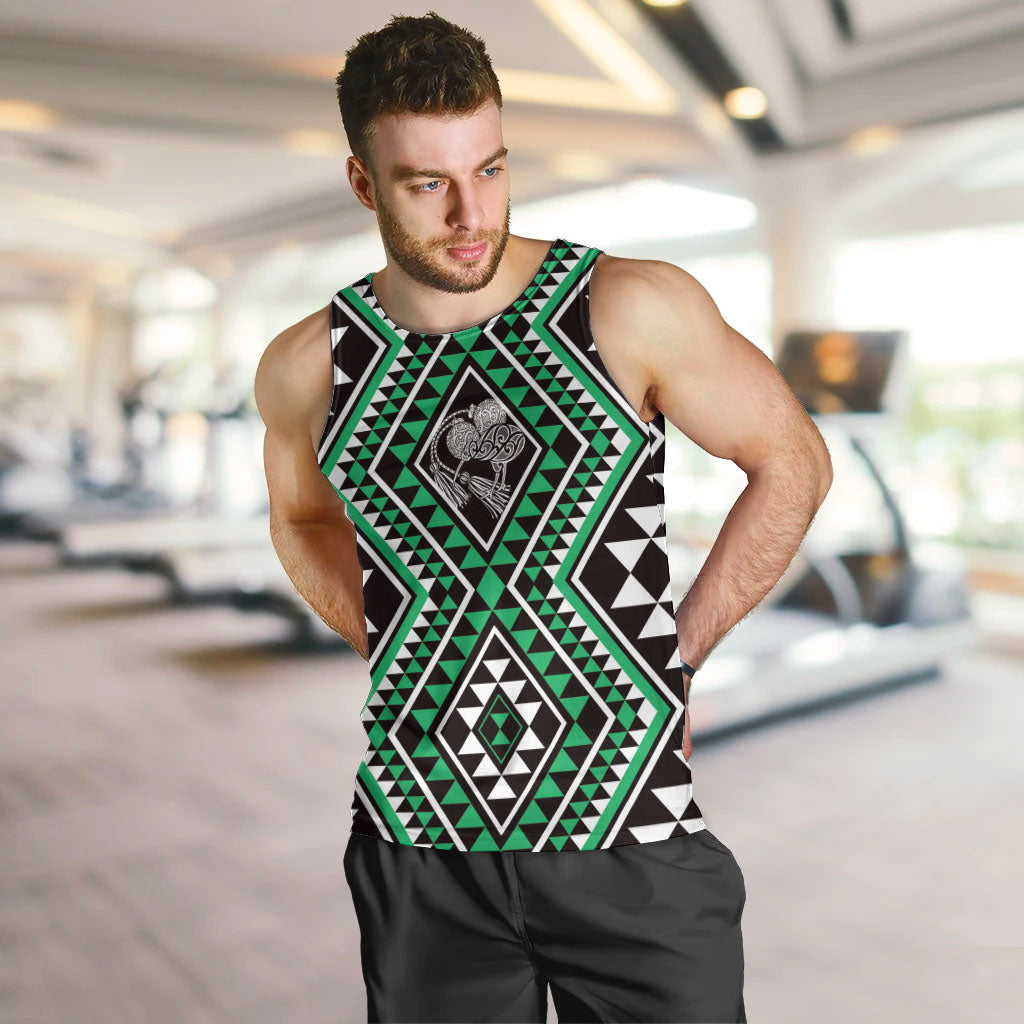 New Zealand Kakariki Taniko Motifs Men Tank Top Maori Poi Dance Costume Inspired LT14 Green - Polynesian Pride