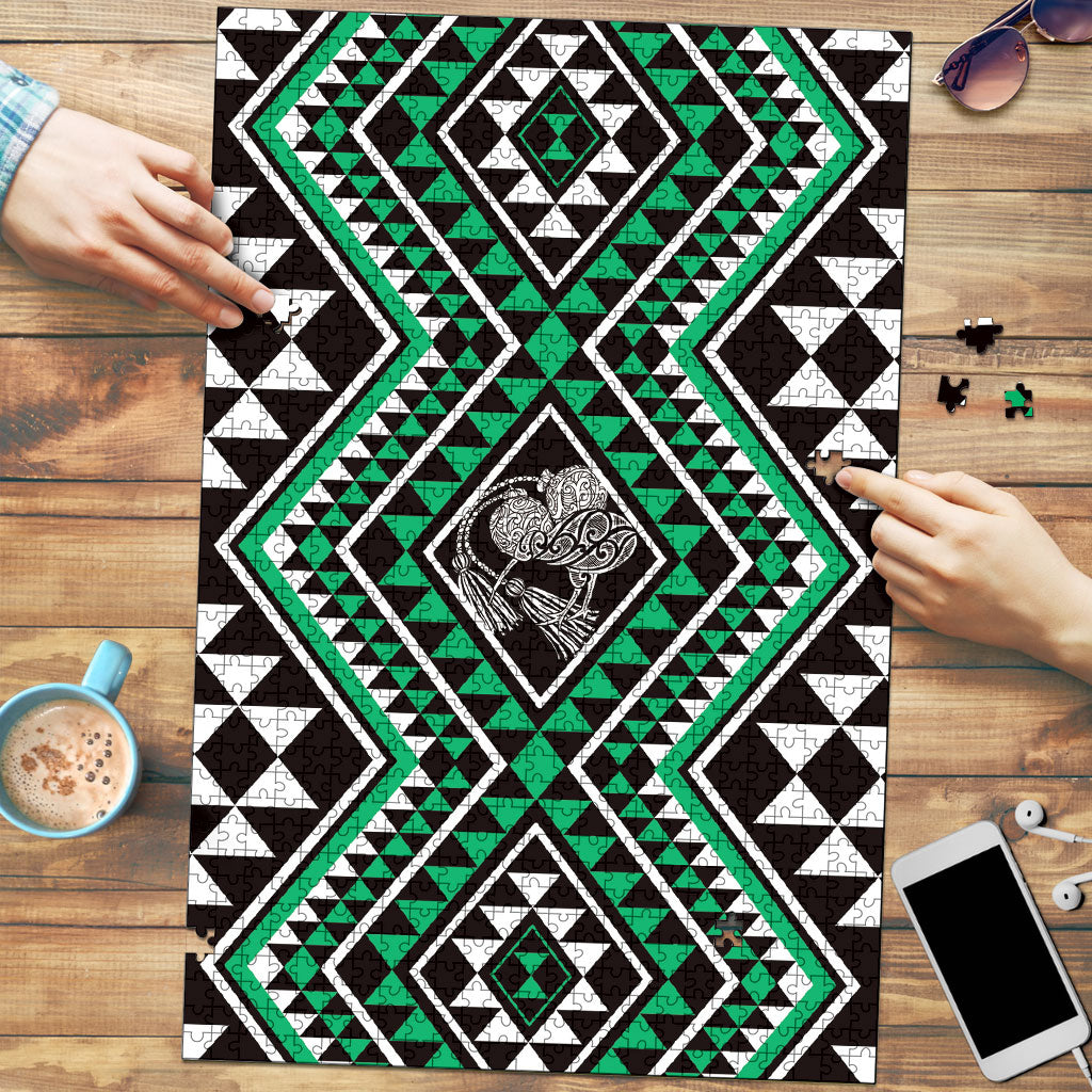 New Zealand Kakariki Taniko Motifs Puzzle Maori Poi Dance Costume Inspired LT14 Green - Polynesian Pride