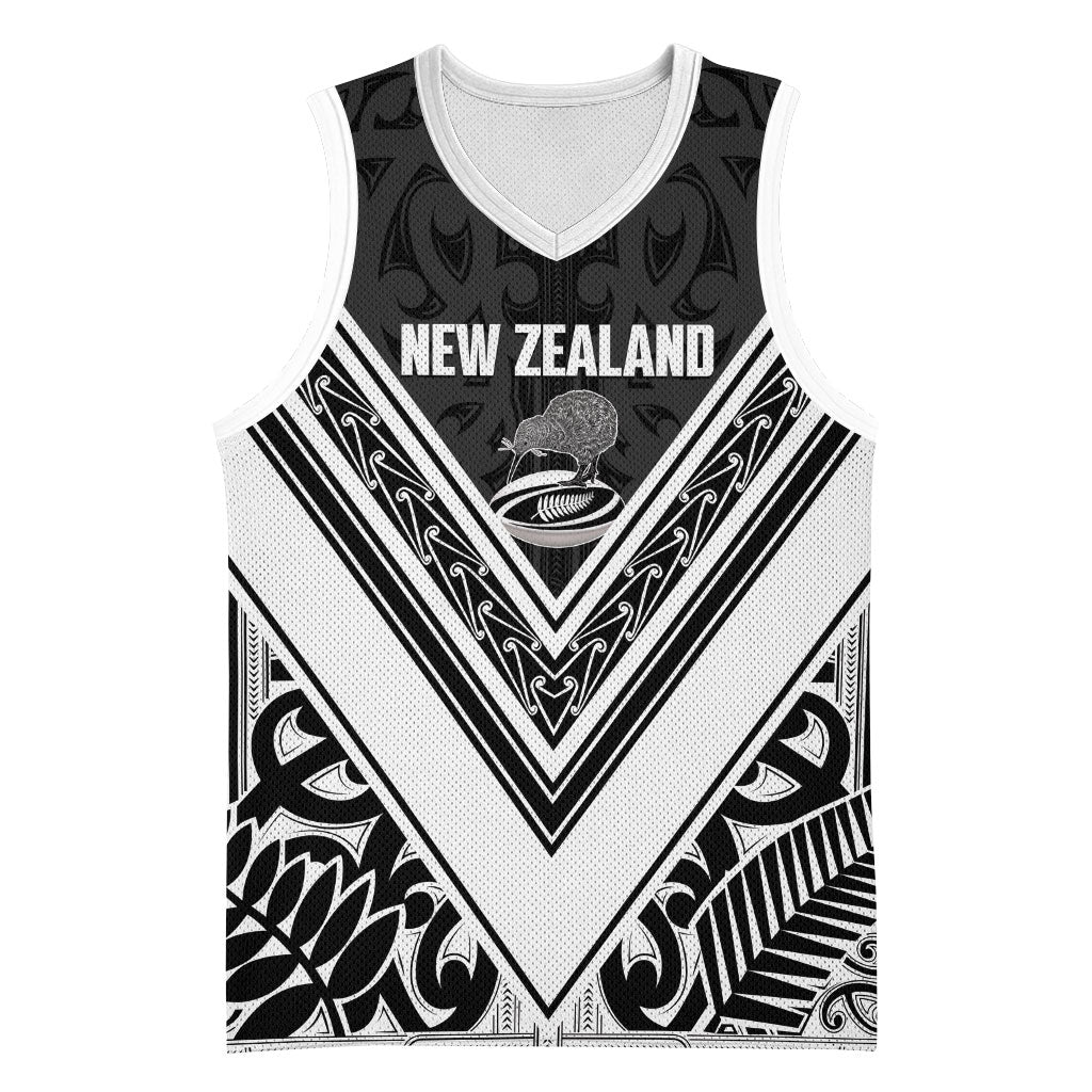 New Zealand Silver Fern Rugby Custom Basketball Jersey Go Wheel Kiwi Maori Pattern LT14 Unisex White - Polynesian Pride