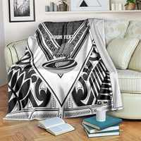 New Zealand Silver Fern Rugby Custom Blanket Go Wheel Kiwi Maori Pattern LT14 White - Polynesian Pride