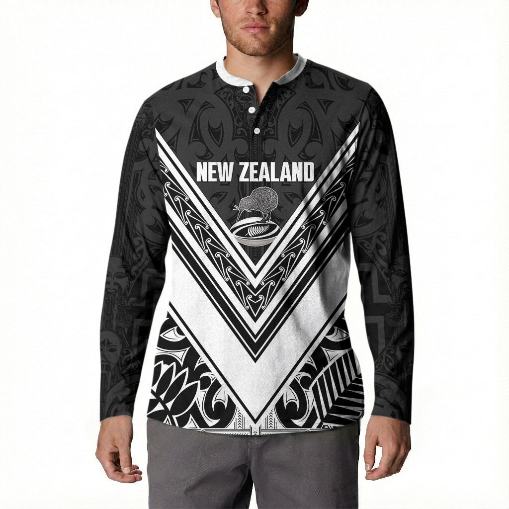 New Zealand Silver Fern Rugby Custom Button Sweatshirt Go Wheel Kiwi Maori Pattern LT14 - Polynesian Pride