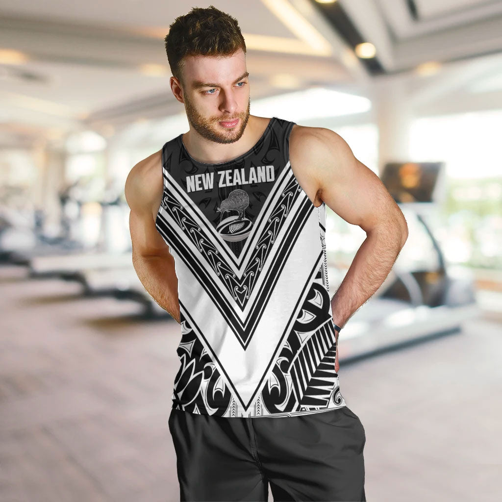 New Zealand Silver Fern Rugby Custom Men Tank Top Go Wheel Kiwi Maori Pattern LT14 White - Polynesian Pride