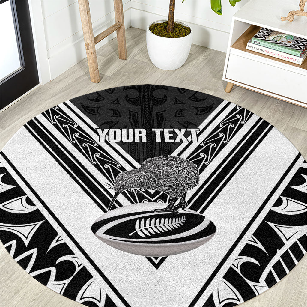 New Zealand Silver Fern Rugby Custom Round Carpet Go Wheel Kiwi Maori Pattern LT14 White - Polynesian Pride
