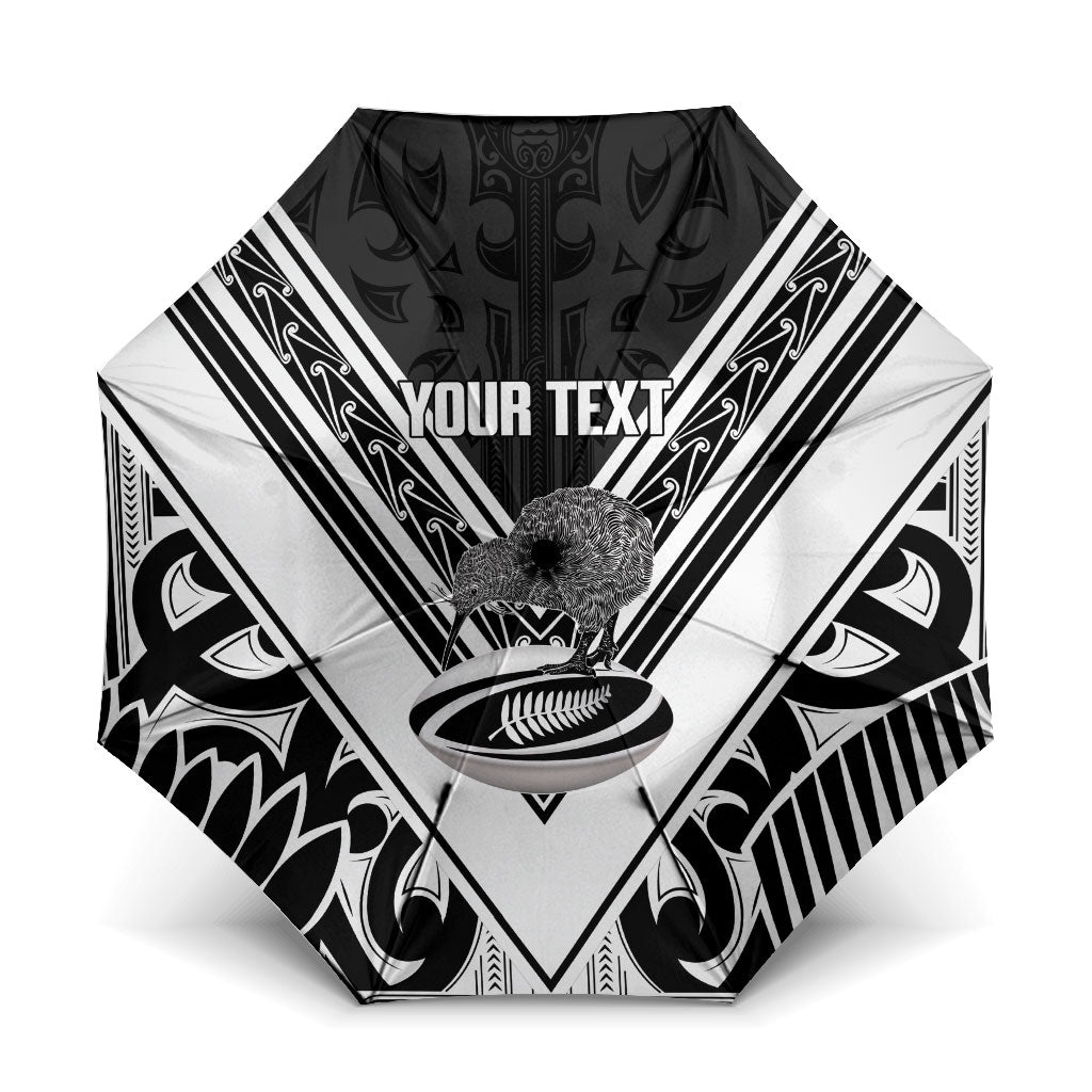 New Zealand Silver Fern Rugby Custom Umbrella Go Wheel Kiwi Maori Pattern LT14 One Size Folded 11.42 inch Opened Diameter 37.4 inch White - Polynesian Pride